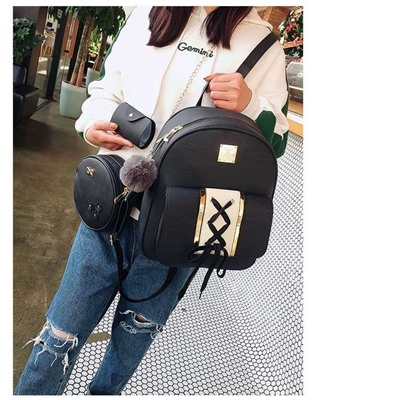 Комплект рюкзак из 3 предметов, арт Р77, цвет:чёрный на шнурке